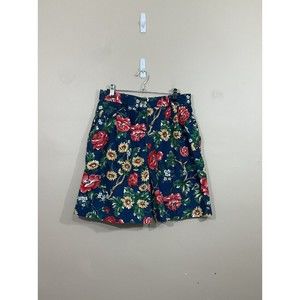 VTG Talbots Womens Floral Mom Shorts 12 Blue High Waisted 80s Hawaiian Tropical